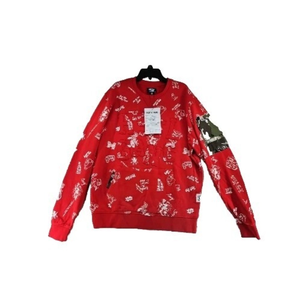 Hustle Gang Bulldog Native American Indian Sweatshirt Crew Size L Red Camo